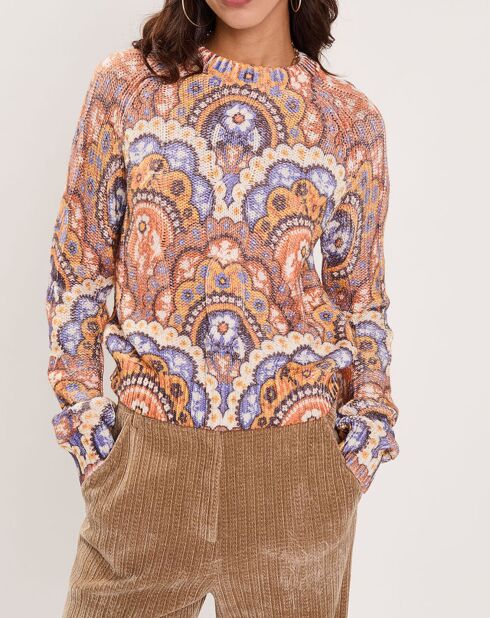 Pull Torsade imprimé violet/multicolore
