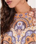 Pull Torsade imprimé violet/multicolore