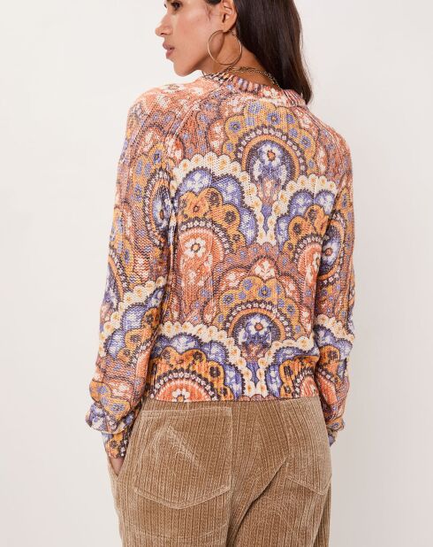 Pull Torsade imprimé violet/multicolore