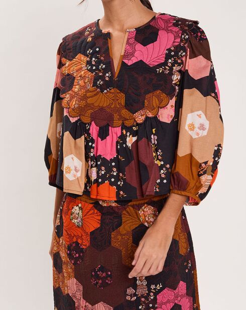 Blouse Médiéval Patchwork imprimée multicolore