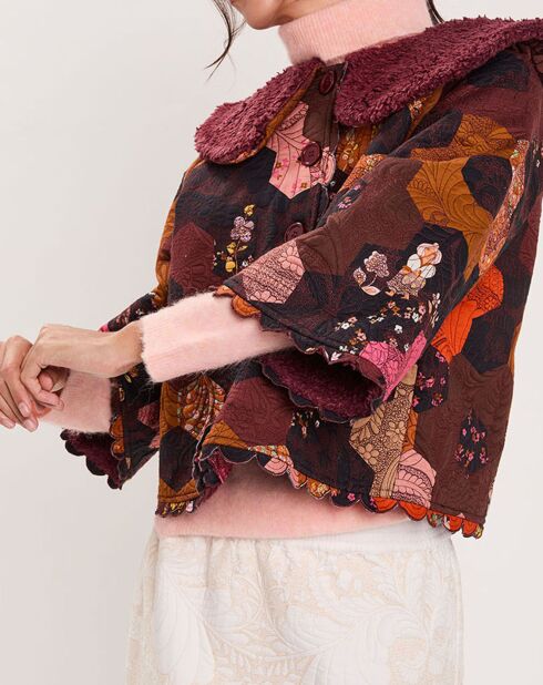 Manteau fourré Médiéval Patchwork imprimé multicolore