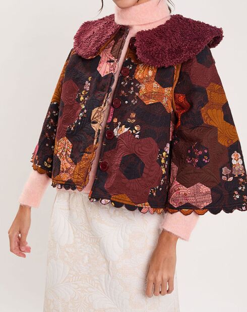 Manteau fourré Médiéval Patchwork imprimé multicolore