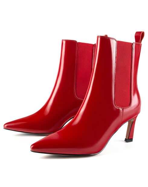 Bottines en Cuir Straight To The Point rouges - Talon 7 cm