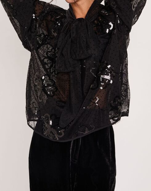 Blouse à sequins Tulle noire