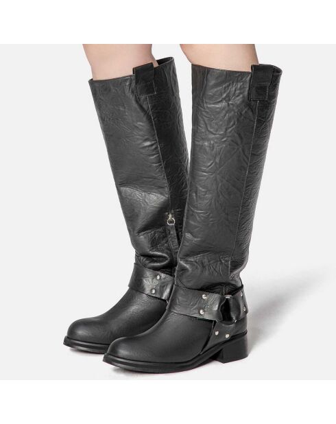 Bottes en Cuir Biker Gang noires