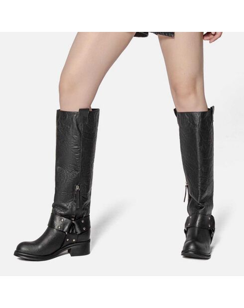 Bottes en Cuir Biker Gang noires