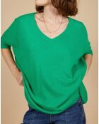 Pull poncho 100% Cachemire Kelly col V manches courtes émeraude