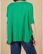 Pull poncho 100% Cachemire Kelly col V manches courtes émeraude