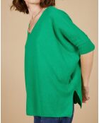 Pull poncho 100% Cachemire Kelly col V manches courtes émeraude