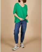 Pull poncho 100% Cachemire Kelly col V manches courtes émeraude