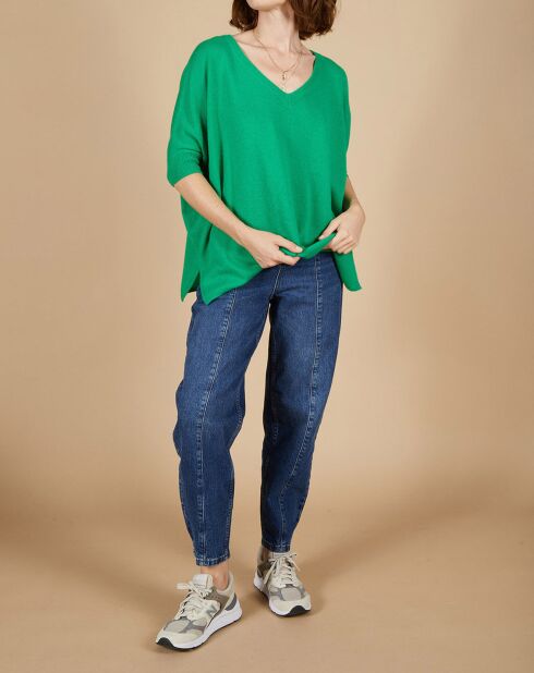 Pull poncho 100% Cachemire Kelly col V manches courtes émeraude