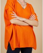 Pull poncho 100% Cachemire Kelly col V manches courtes mangue