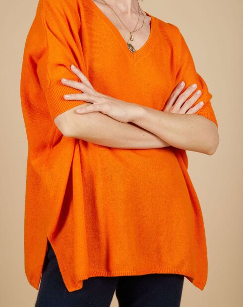 Pull poncho 100% Cachemire Kelly col V manches courtes mangue