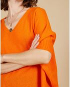 Pull poncho 100% Cachemire Kelly col V manches courtes mangue