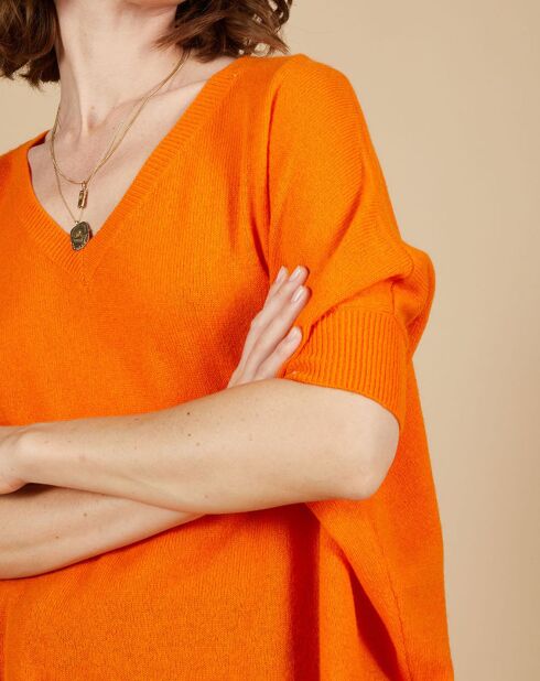 Pull poncho 100% Cachemire Kelly col V manches courtes mangue