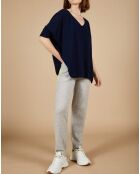 Pull poncho 100% Cachemire Kelly col V manches courtes bleu nuit