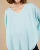 Pull poncho 100% Cachemire Kelly col V manches courtes bleu océan