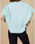Pull poncho 100% Cachemire Kelly col V manches courtes bleu océan