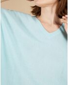 Pull poncho 100% Cachemire Kelly col V manches courtes bleu océan