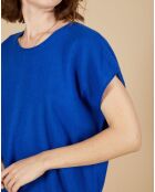 Pull 100% Cachemire Laurène manches courtes bleu électrique