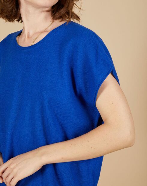 Pull 100% Cachemire Laurène manches courtes bleu électrique