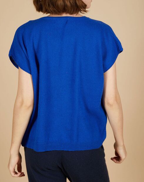 Pull 100% Cachemire Laurène manches courtes bleu électrique