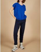 Pull 100% Cachemire Laurène manches courtes bleu électrique
