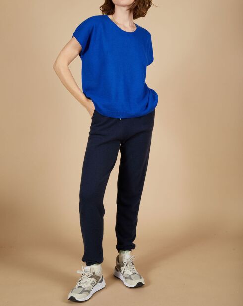 Pull 100% Cachemire Laurène manches courtes bleu électrique