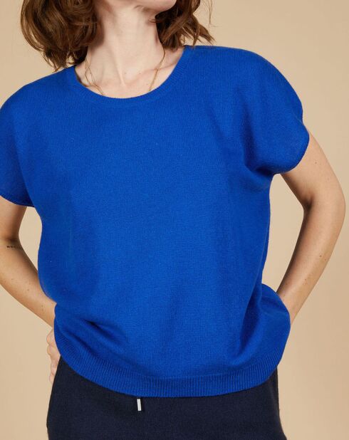 Pull 100% Cachemire Laurène manches courtes bleu électrique