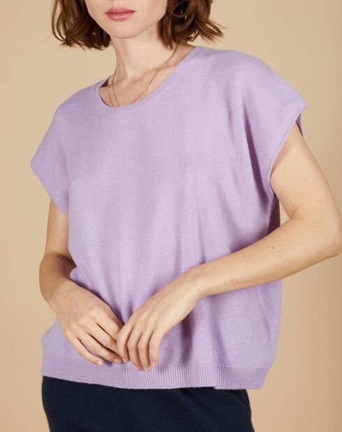 Pull 100% Cachemire Laurène manches courtes lavande
