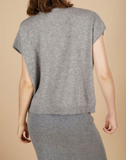 Pull 100% Cachemire Laurène manches courtes gris chiné