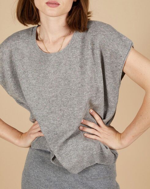 Pull 100% Cachemire Laurène manches courtes gris chiné