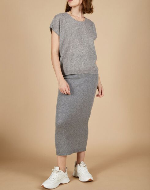 Pull 100% Cachemire Laurène manches courtes gris chiné