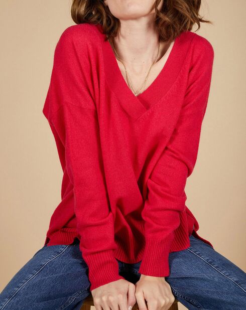 Pull ample 100% Cachemire Isidore col V fuchsia
