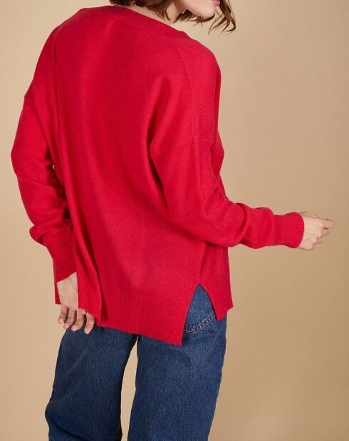 Pull ample 100% Cachemire Isidore col V fuchsia