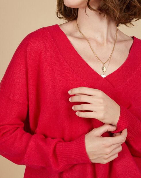Pull ample 100% Cachemire Isidore col V fuchsia