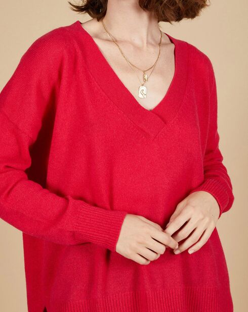 Pull ample 100% Cachemire Isidore col V fuchsia