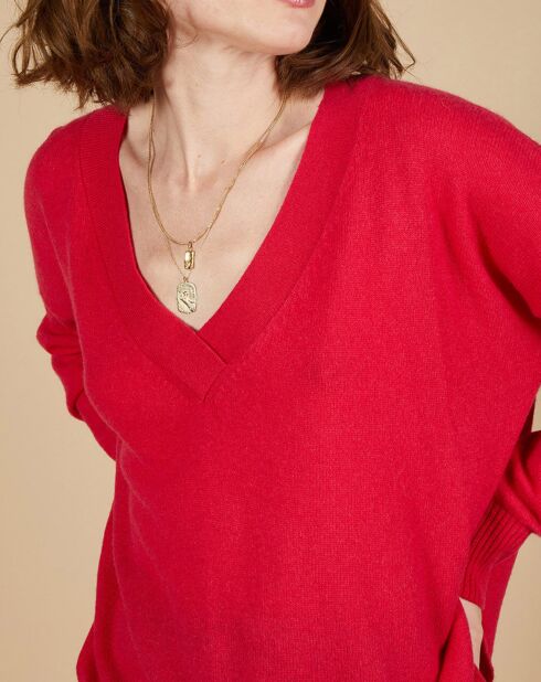 Pull ample 100% Cachemire Isidore col V fuchsia
