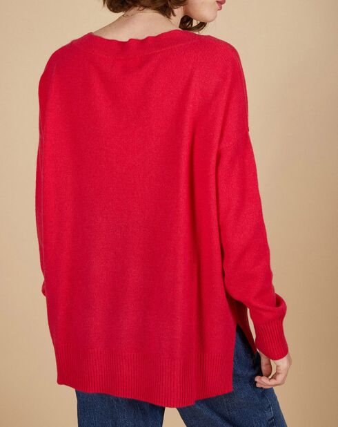 Pull ample 100% Cachemire Isidore col V fuchsia