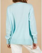 Pull ample 100% Cachemire Isidore col V bleu océan