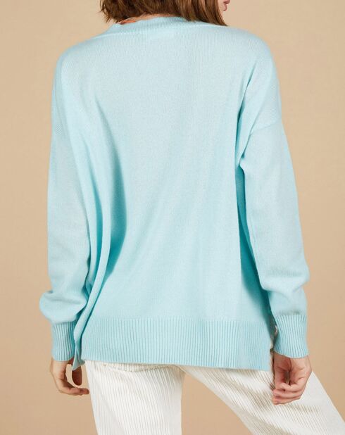 Pull ample 100% Cachemire Isidore col V bleu océan