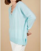 Pull ample 100% Cachemire Isidore col V bleu océan