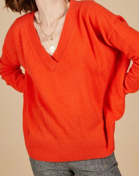 Pull ample 100% Cachemire Isidore col V orange