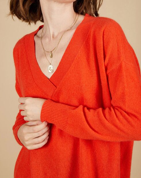 Pull ample 100% Cachemire Isidore col V orange