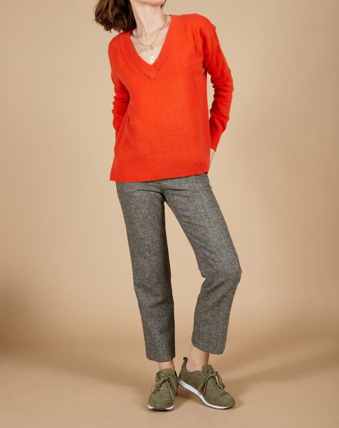 Pull ample 100% Cachemire Isidore col V orange