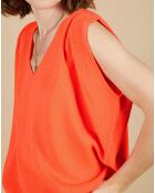 Pull 100% Cachemire Bella épaulettes corail fluo