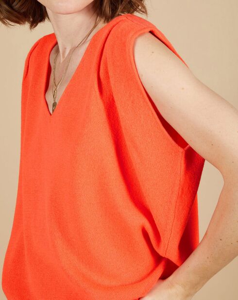 Pull 100% Cachemire Bella épaulettes corail fluo