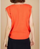 Pull 100% Cachemire Bella épaulettes corail fluo