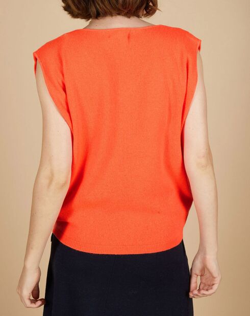 Pull 100% Cachemire Bella épaulettes corail fluo