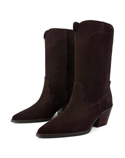 Boots en Cuir Rock Me Slow marron - Talon 6 cm
